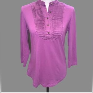 Lauren Ralph Lauren Women's 3/4 Sleeve Shirt Ruffle Front 100% Cotton Size Small
